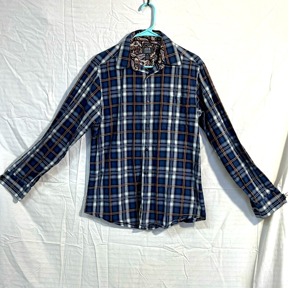 Men’s Western Navy, White & Brown Plaid Shirt.